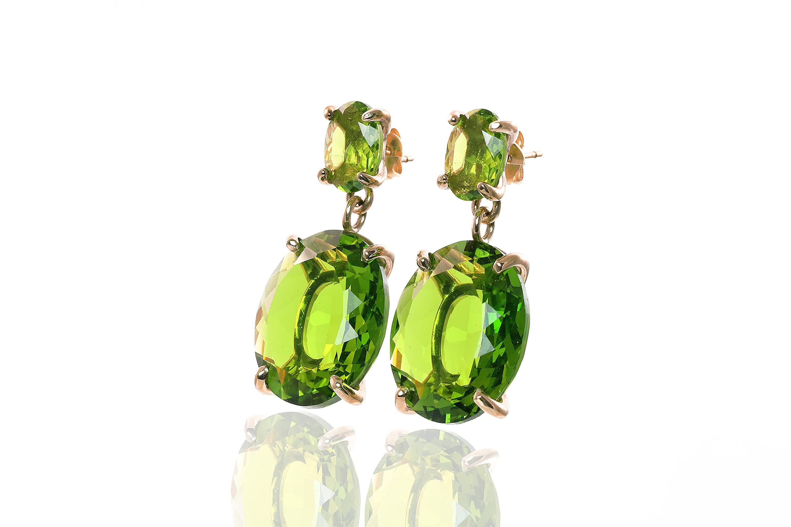 Peridot Earrings for Women - Oval Double Stone Dangle Earrings, August Birthstone Jewelry - 925 Sterling Silver or Gold Plated Options - Perfect for Birthday Gifts, Anniversary & Everyday Wear