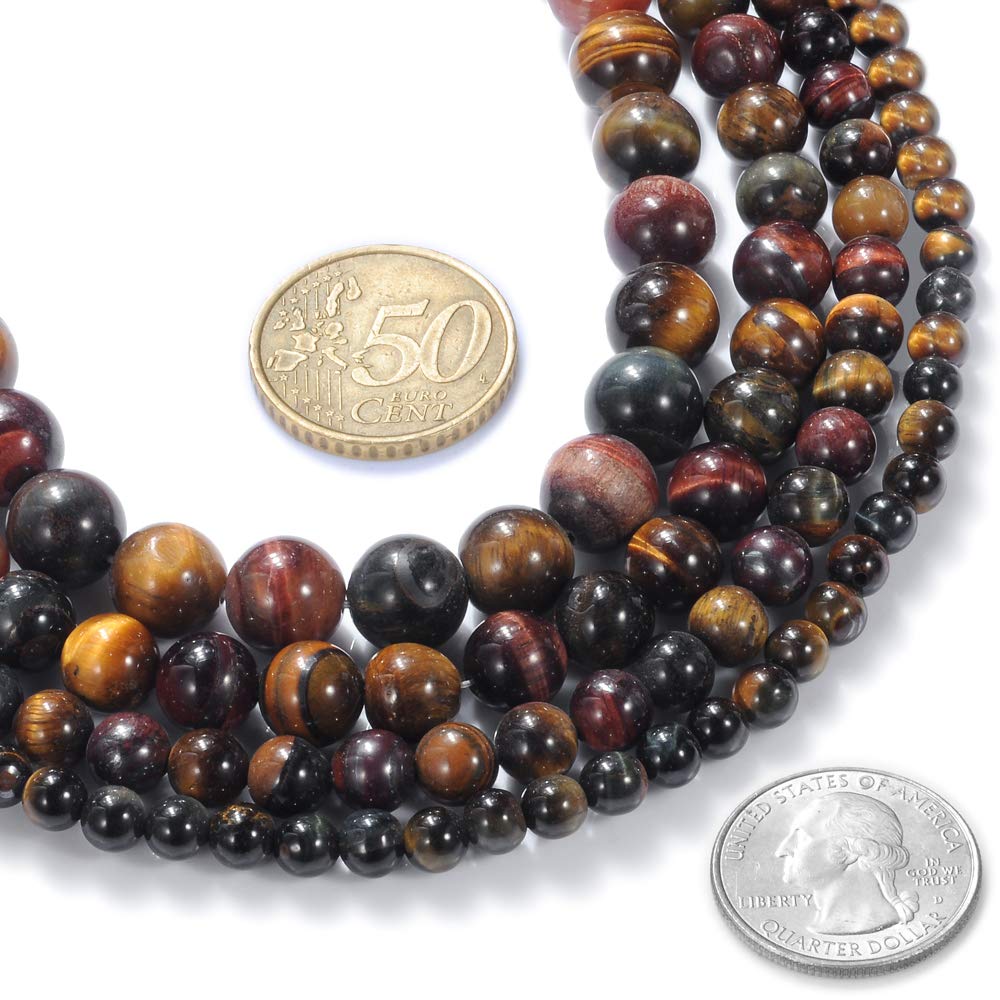 8mm Natural Tricolor Tiger Eye Stone Beads - Round Loose Gemstone for Jewelry Making, DIY Crafts, Energy Healing & Spiritual Use - 15