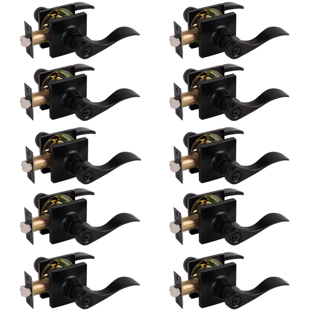 10 Pack Knobelite Keyed Alike Exterior Door Levers - Black Wave Security Locksets for Front Entrance Doors (Right/Left Handed Reversible) | Durable & Stylish Home Protection for Apartments, Offices & Commercial Buildings