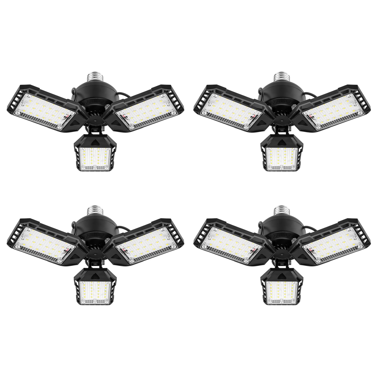 4-Pack 80W LED Garage Lights Bulb - 8000LM 6500K Daylight, 3 Adjustable Panels Shop Light for Basement, Barn, Warehouse - E26/E27 Base - Bright Ceiling Lighting for Workspaces & Storage Areas