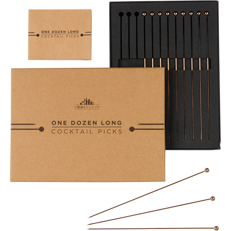 Premium Bronze Cocktail Picks - Elegant Drink Garnish Skewers for Martini, Olive & Fruit - Perfect for Home Bars, Parties & Wedding Receptions