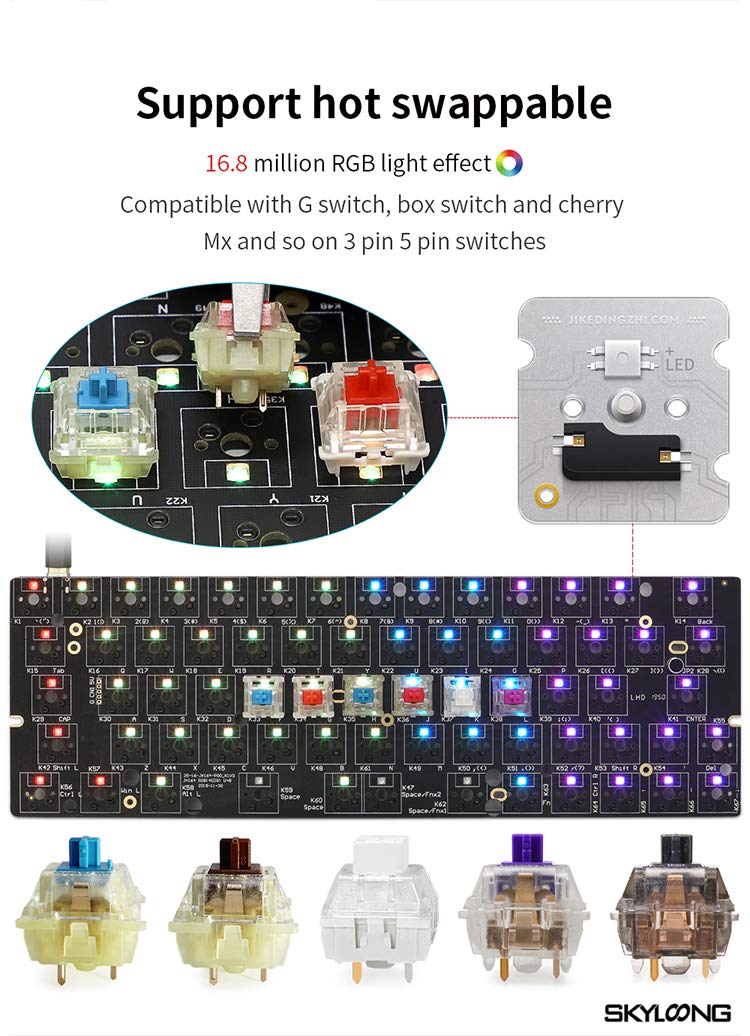 KPREPUBLIC GK64X Hot Swappable Mechanical Keyboard - Kailh Silent Red/Brown Switches, RGB Backlit, Type-C, Split Spacebar (Black Case + Grey Keycaps) for Gaming, Office & Typing Enthusiasts
