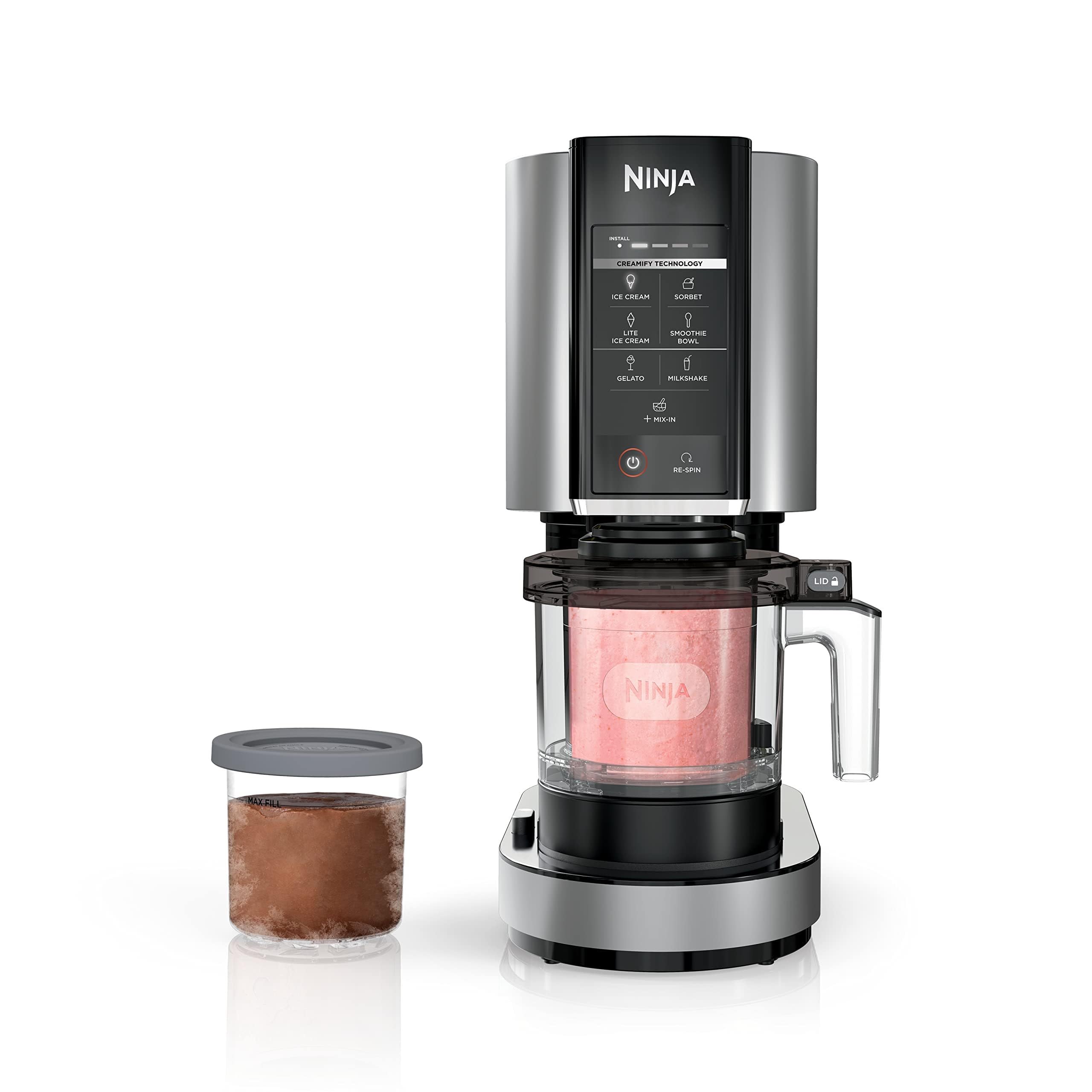 Ninja NC301 CREAMi Ice Cream Maker - 7 One-Touch Programs for Gelato, Sorbet, Milkshakes, Smoothie Bowls & More with 2 Pint Containers & Lids | Compact Frozen Dessert Machine for Home, Kitchen, Parties & Kids | Silver