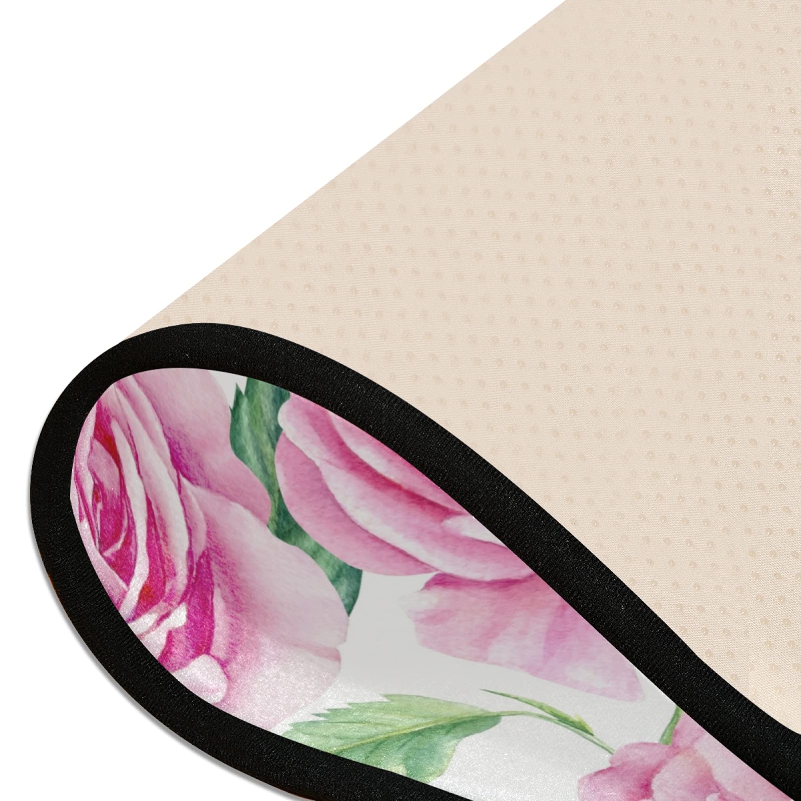 Floral Pink Roses White Runner Rug - Non-Slip Hallway Carpet 2x6 FT, Soft Indoor Area Rug for Kitchen, Bathroom, Bedroom & Entryway - Perfect for Home Decor, Wedding Aisle, and Cozy Living Spaces