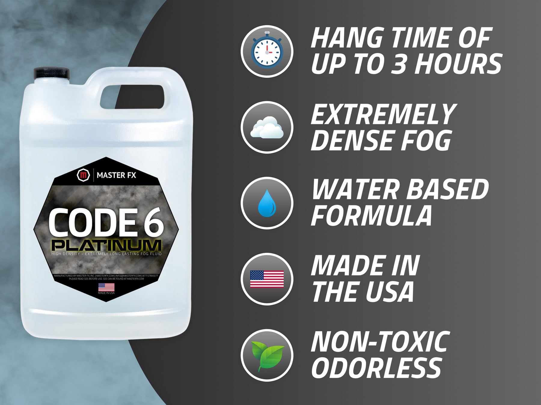 Code 6 Platinum HDF Organic Fog Machine Fluid - Extreme High Density & Long Lasting - Water Based, Made in USA - 4 Gallon Case - Perfect for Halloween Parties, Concerts, and Stage Performances