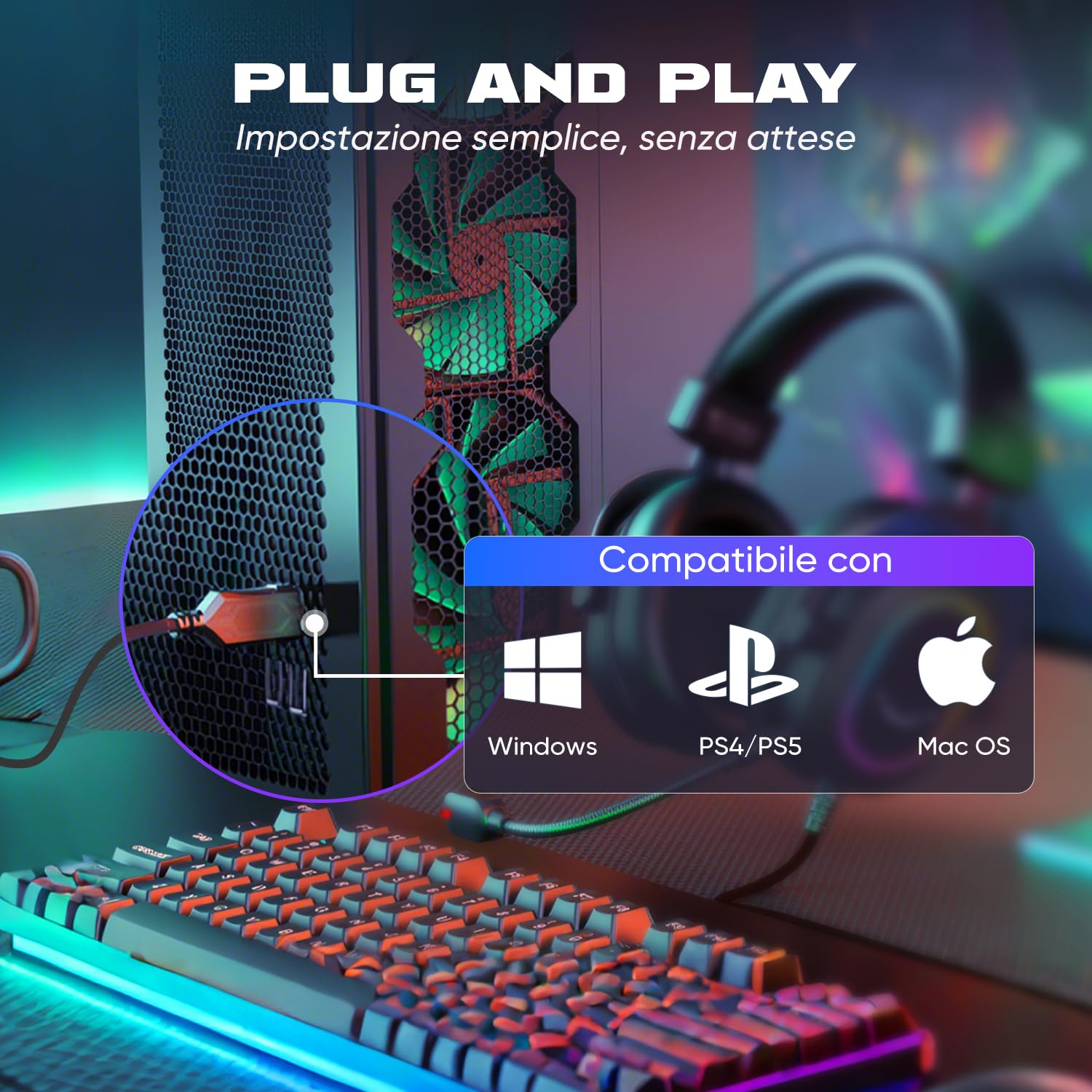 FIFINE Gaming Headset for PC PS4 PS5 - 7.1 Surround Sound Wired Headphones with Microphone, 3 EQ Modes, RGB Lighting & Soft Ear Cushions - Perfect for Gaming, Streaming & Online Meetings