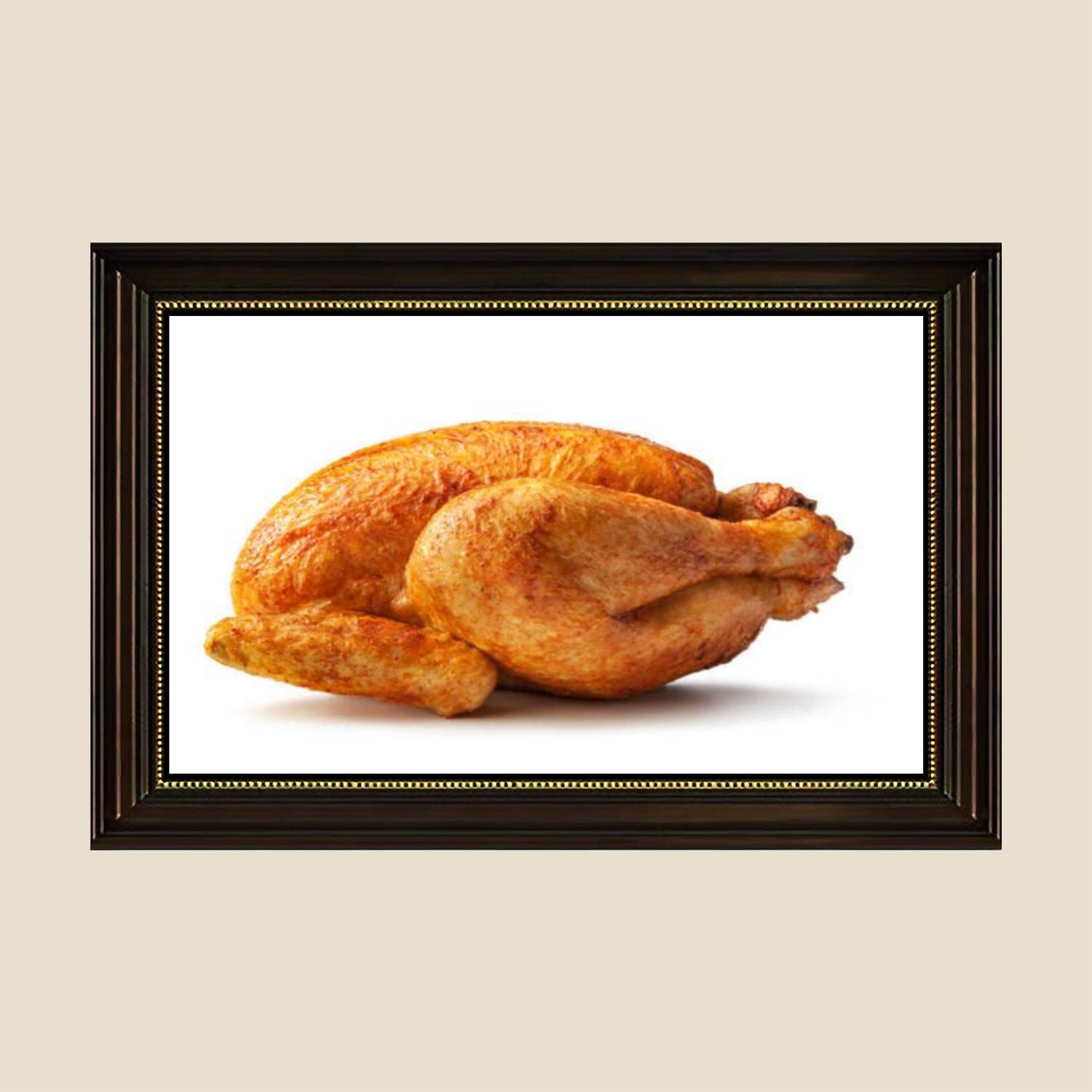 Vintage Roast Chicken Canvas Wall Art Print - 24x36 Inch Framed Poultry Painting Poster, Ready to Hang Home Decor for Kitchen, Dining Room & Farmhouse Style Interiors