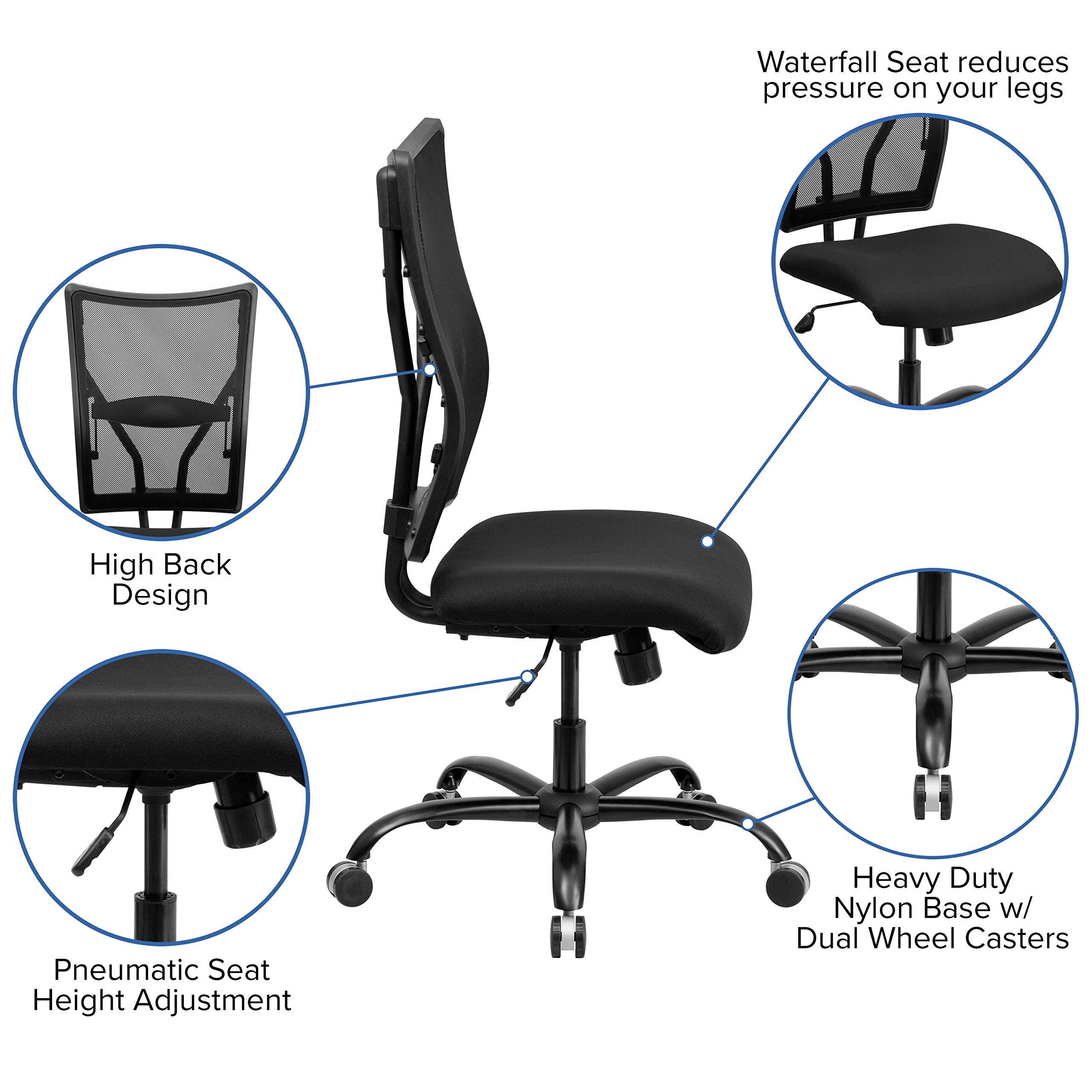 400 lb. Heavy Duty Big & Tall Black Mesh Executive Swivel Ergonomic Office Chair with Lumbar Support - Perfect for Home Office, Conference Rooms & Long Work Sessions