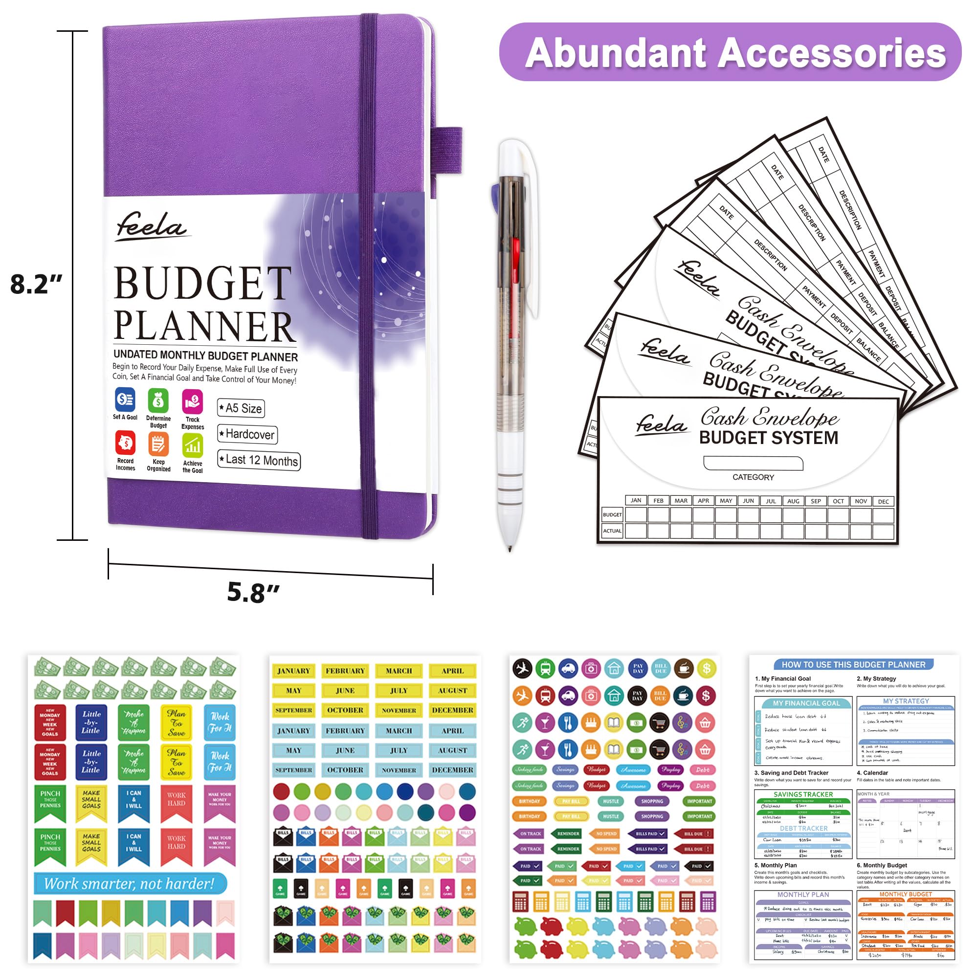 2025 Monthly Budget Planner - Undated Financial Organizer with Expense Tracker, Budget Envelopes & Stickers | A5 Purple Hardcover Money Journal for Bill Tracking | Perfect for Personal Finance Management, Savings Goals & Debt Payoff Planning