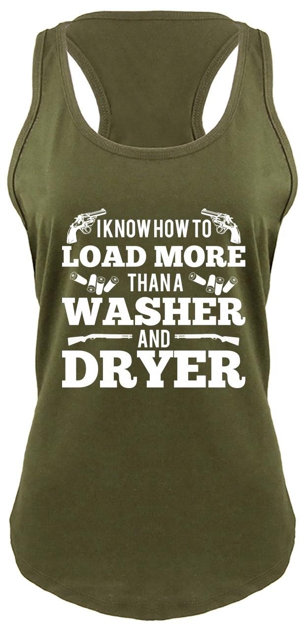 Funny Women's Racerback Tank Top - 'I Know How to Load More Than a Washer' Gun Rights Humor Shirt | Perfect for Range Days & 2A Supporters