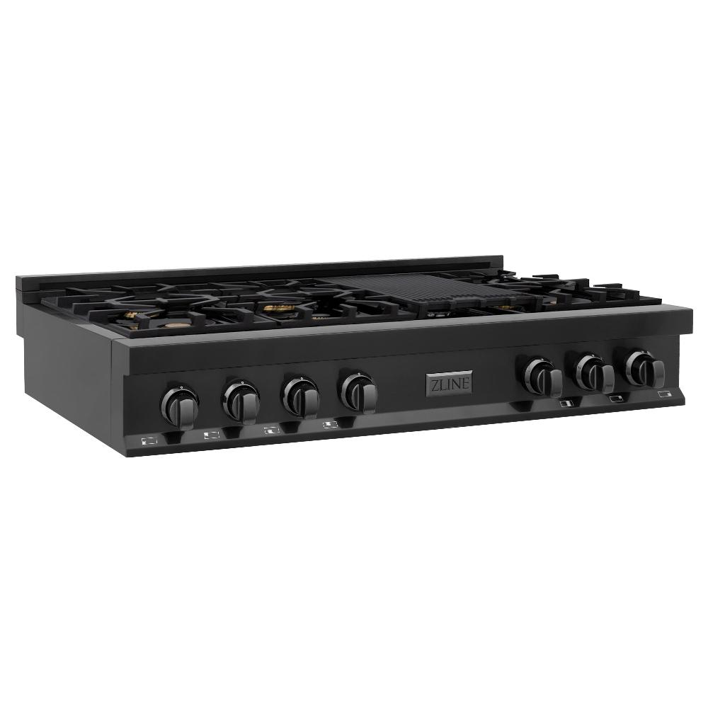 ZLINE 48-Inch Black Stainless Steel Gas Rangetop with 7 Burners & Porcelain Cooktop - Professional Legacy Series (RTB 48) for Home Kitchens & Restaurant-Style Cooking