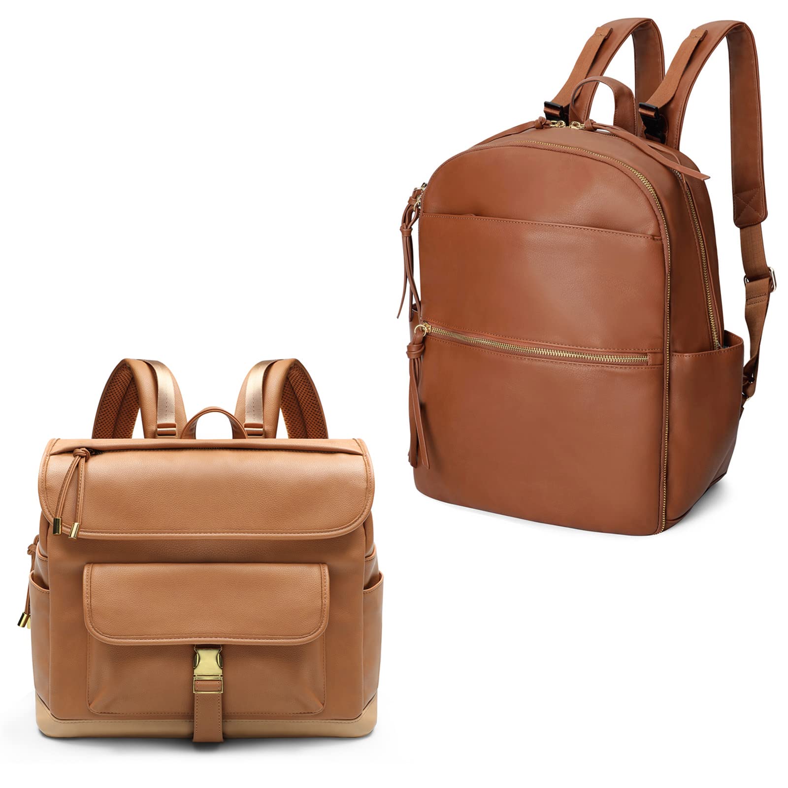 Premium Leather Diaper Backpack for Moms & Dads - Large Capacity Baby Bag with 6 Insulated Pockets, Stroller Straps & Changing Station - Perfect for Travel, Daycare & Family Outings (Registry Gift Ready)