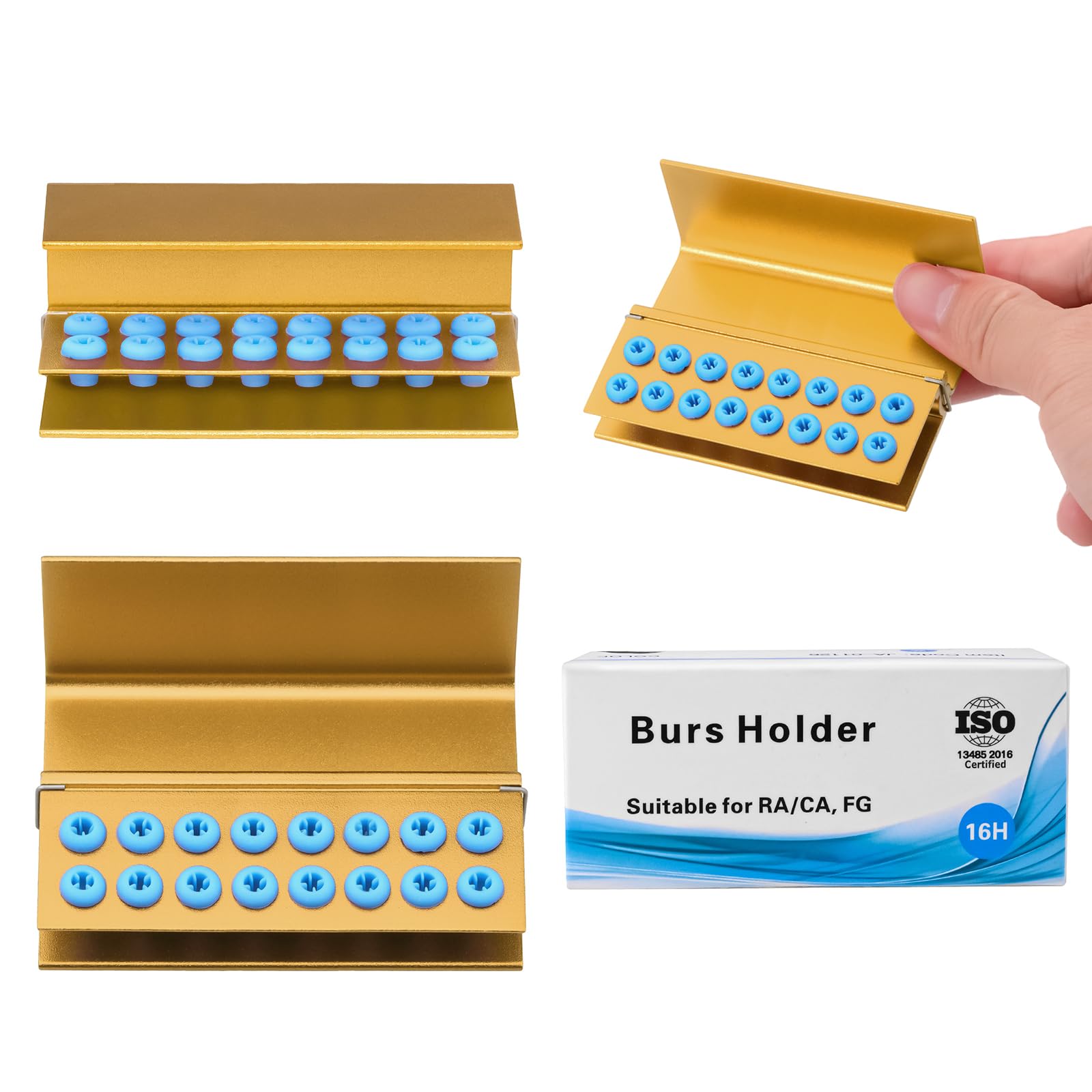 3PCS Endo Box with Cover - 16 Hole Bur Holder & Organizer, Durable Aluminum Alloy Sterilization Case (Yellow) - Perfect for Dental Clinics, Lab Tool Storage & Medical Instrument Sterilization