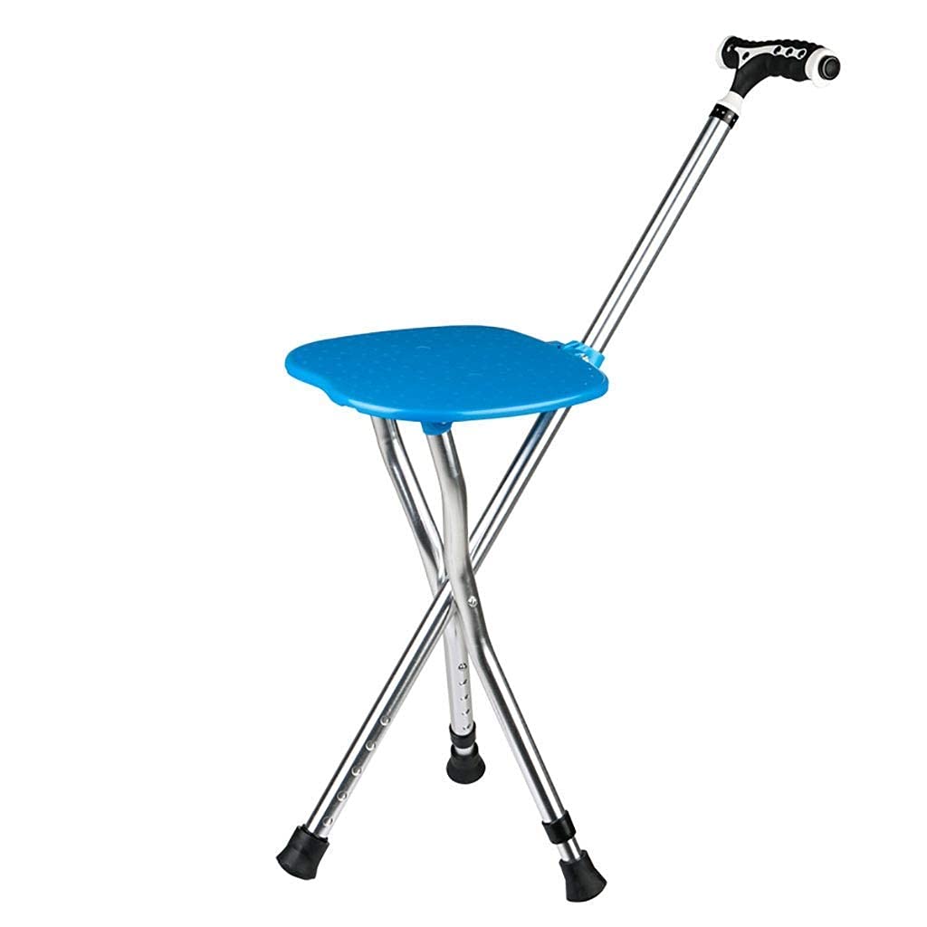 Adjustable Walking Stick with Seat - Foldable Cane for Elderly & Disabled, Lightweight & Durable Mobility Aid (Blue) - Perfect for Hiking, Travel & Daily Support