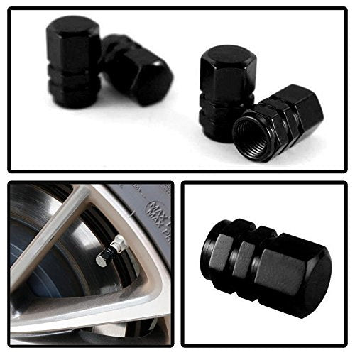(4 Pack) Black Anodized Aluminum Tire Valve Caps - Hexagon Racing Style for Cars, Trucks & Motorcycles - Durable Anti-Theft Valve Stem Covers for Auto Accessories & Vehicle Customization