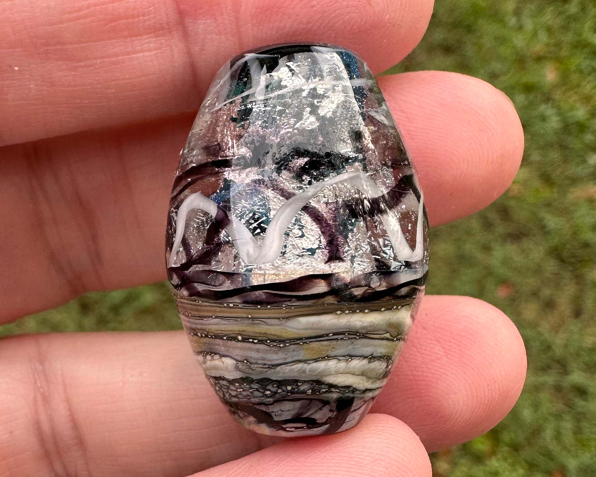 Handmade Black & Silver Organic Lampwork Glass Focal Bead - SRA Certified for Jewelry Making, DIY Crafts & Home Decor