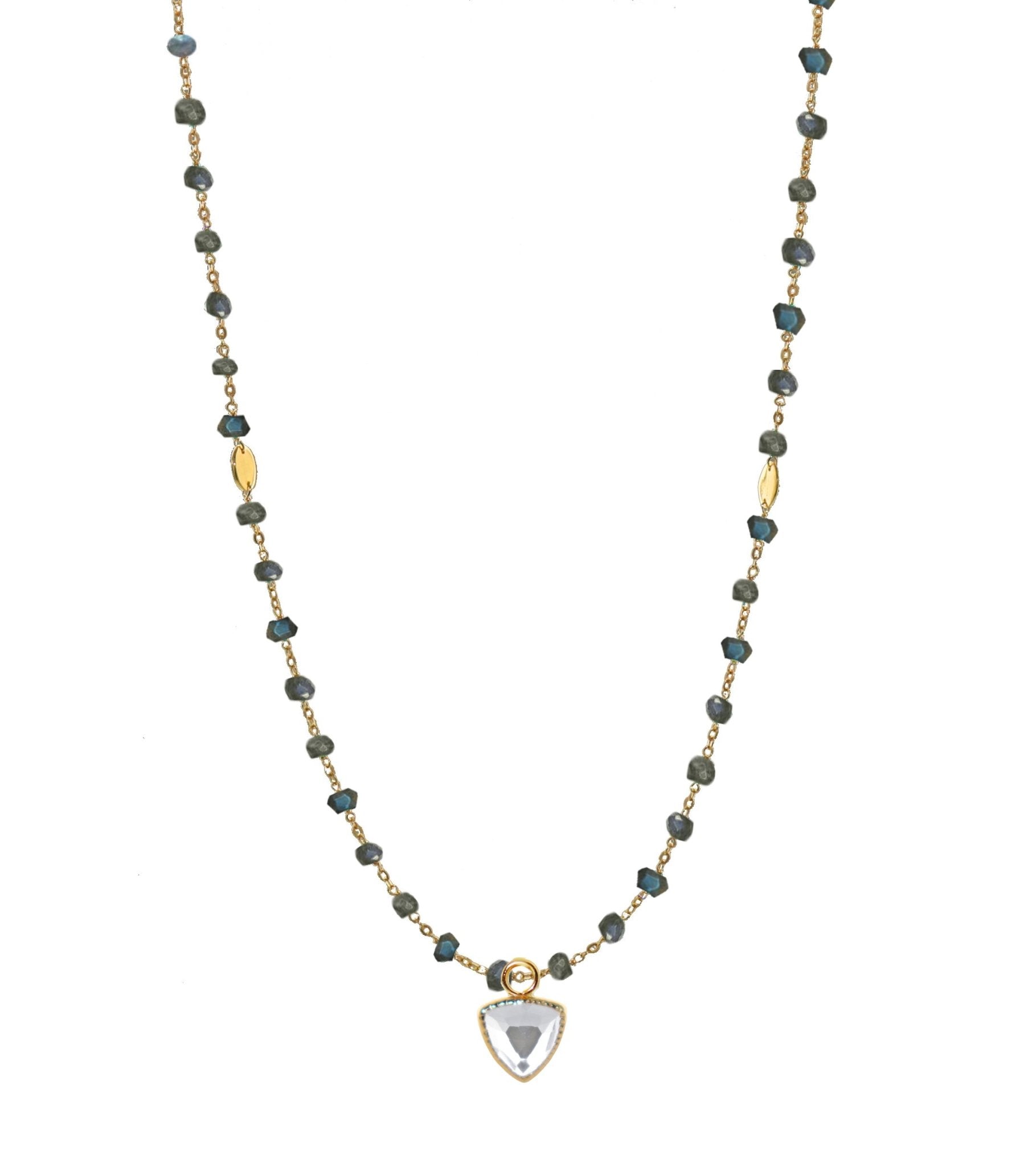 Labradorite & Gold Beaded Midi Necklace - Elegant Statement Jewelry for Women, Perfect for Parties, Weddings & Special Occasions