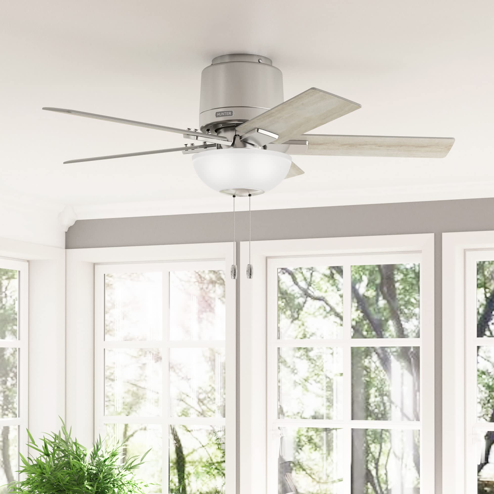 Hunter Fan Company 51587 Fitzgerald 44-Inch Indoor/Outdoor Ceiling Fan with LED Light Kit, Brushed Nickel Finish - Perfect for Bedroom, Living Room, Patio & Covered Porch