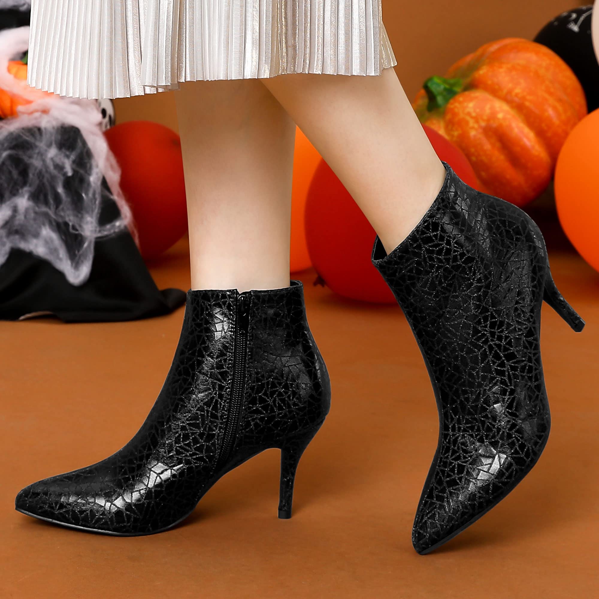 Allegra K Women's Sparkly Pointed Toe Stiletto Heel Ankle Boots - Elegant Dress Shoes for Parties, Weddings & Night Out