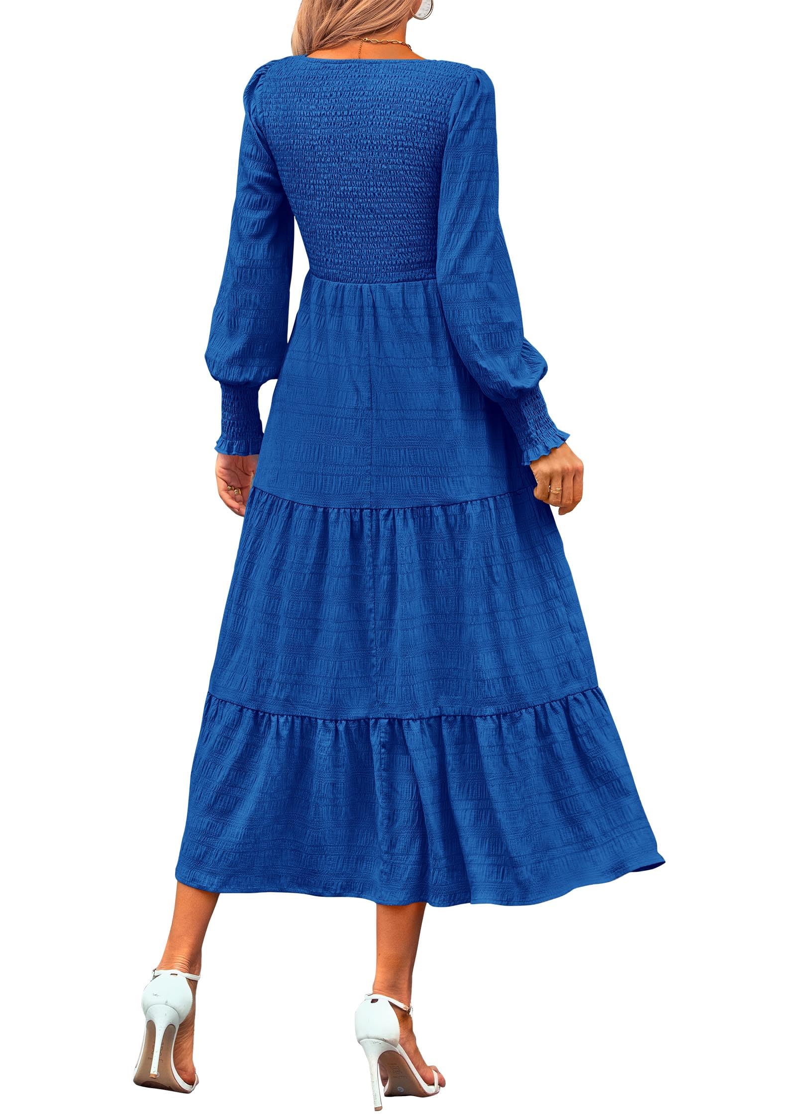 Elegant KIRUNDO Women's Spring Wedding Guest Maxi Dress with Puff Long Sleeves - Summer Smocked Empire Waist Flowy Swing Dress for Bridal Shower, Garden Party & Formal Events