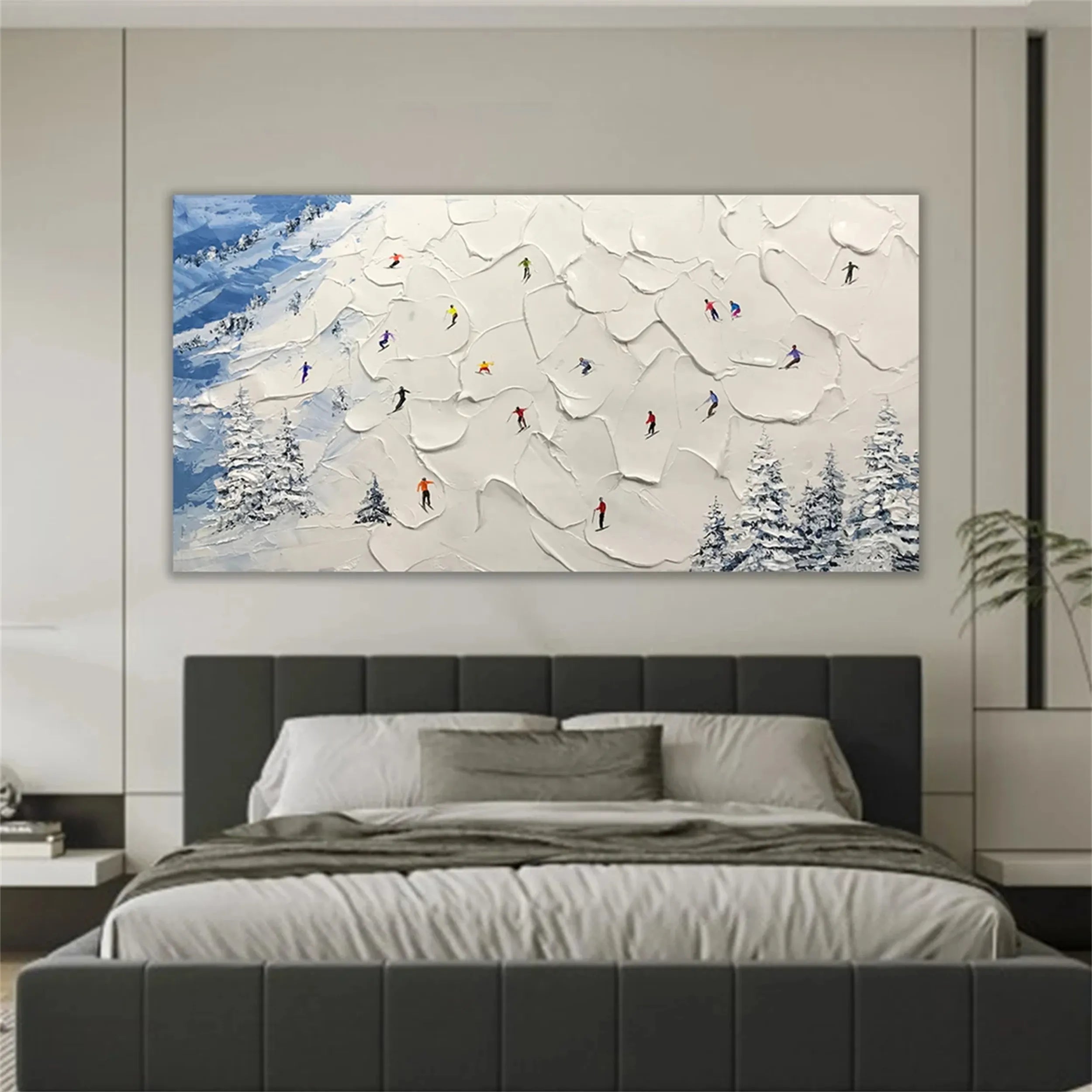 Premium Skiing Sport Art Textured Canvas Painting - Winter Sports Wall Decor for Home & Office (Style #MM214)