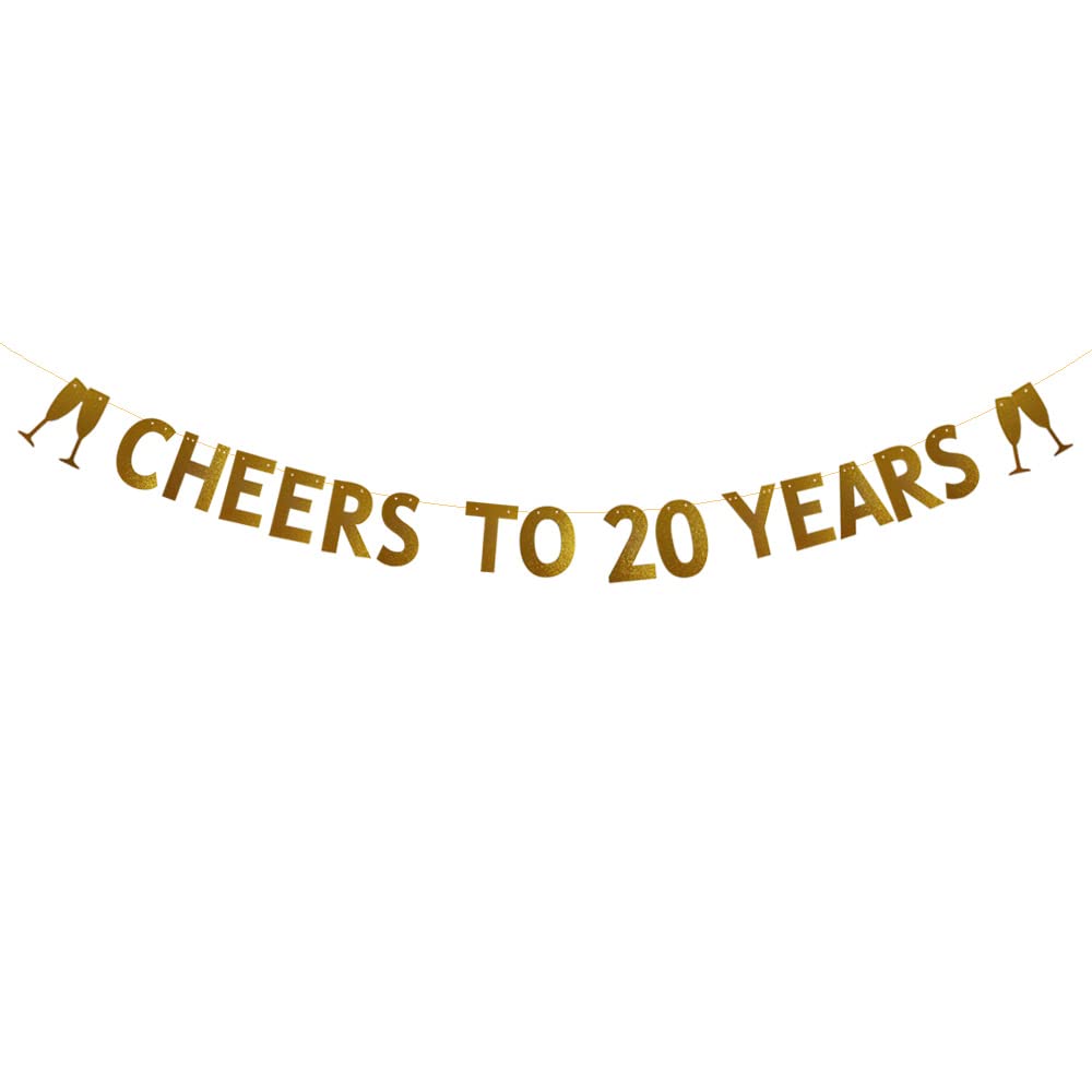 20th Birthday & Wedding Anniversary Gold Glitter Banner - CHEERS TO 20 YEARS Pre-strung Party Decorations, No Assembly Required - Perfect for Backdrops, Photo Booths & Celebration Garlands