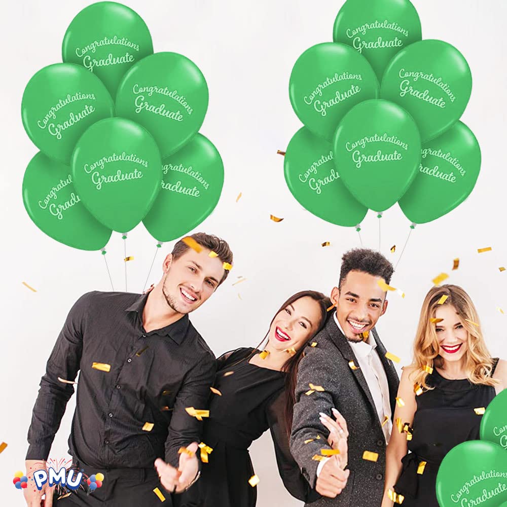 Premium Green Graduation Balloons - Congrats Grad Script Latex Balloons (12/Pack) - Perfect for Graduation Party Decorations, PMU Celebrations & Graduation Ceremony Decor