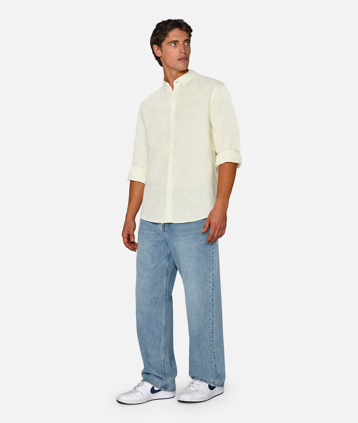The Tennyson Linen Blend Long Sleeve Shirt in Custard - Breathable Comfort for Casual & Business Wear