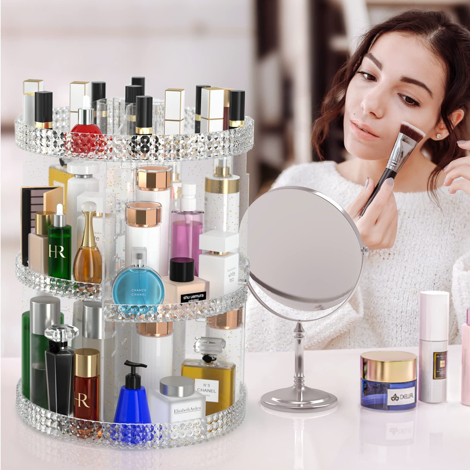 360 Degree Rotating Makeup Organizer with 7 Layers - Large Capacity Cosmetic Storage for Makeup Brushes & Lipsticks - Gold Vanity Organizer for Bathroom & Dressing Table - Perfect for Beauty Salon, Home Decor and Gift Giving