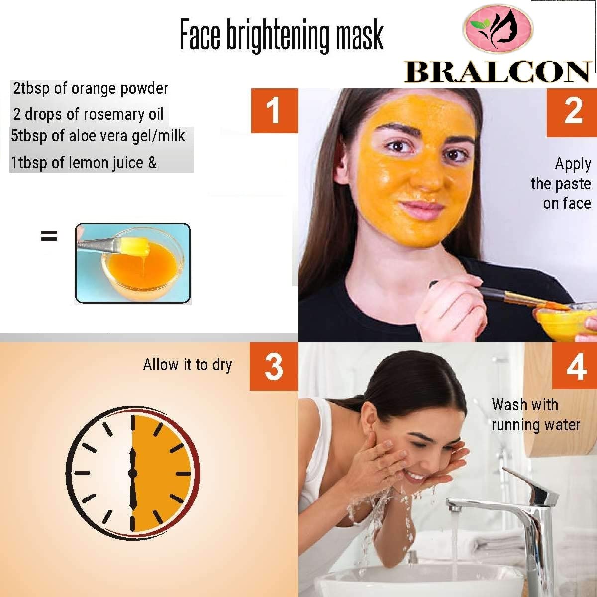BRALCON Organic Orange Peel Powder & Mint Leaves Powder Combo - 200g (100g x 2 Pack) | Natural Skin Whitening, Oil Control & Hair Growth Treatment | Face Mask for Glowing Skin | DIY Beauty & Spa Care at Home