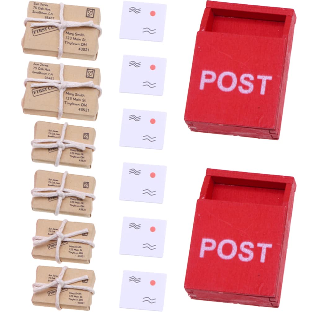 Mini Wooden Postbox & Mailbox Models - 2 Sets with Mini Envelopes | Dollhouse Letterbox Ornaments, Garden Accessories & Home Decor | Perfect for Fairy Gardens, DIY Miniature Scenes & Collectible Displays