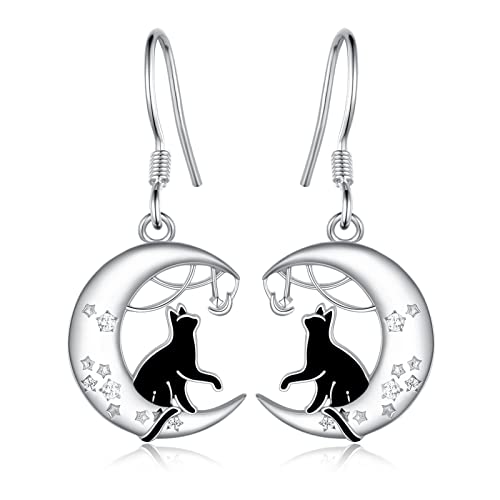 Moon Black Cat Earrings