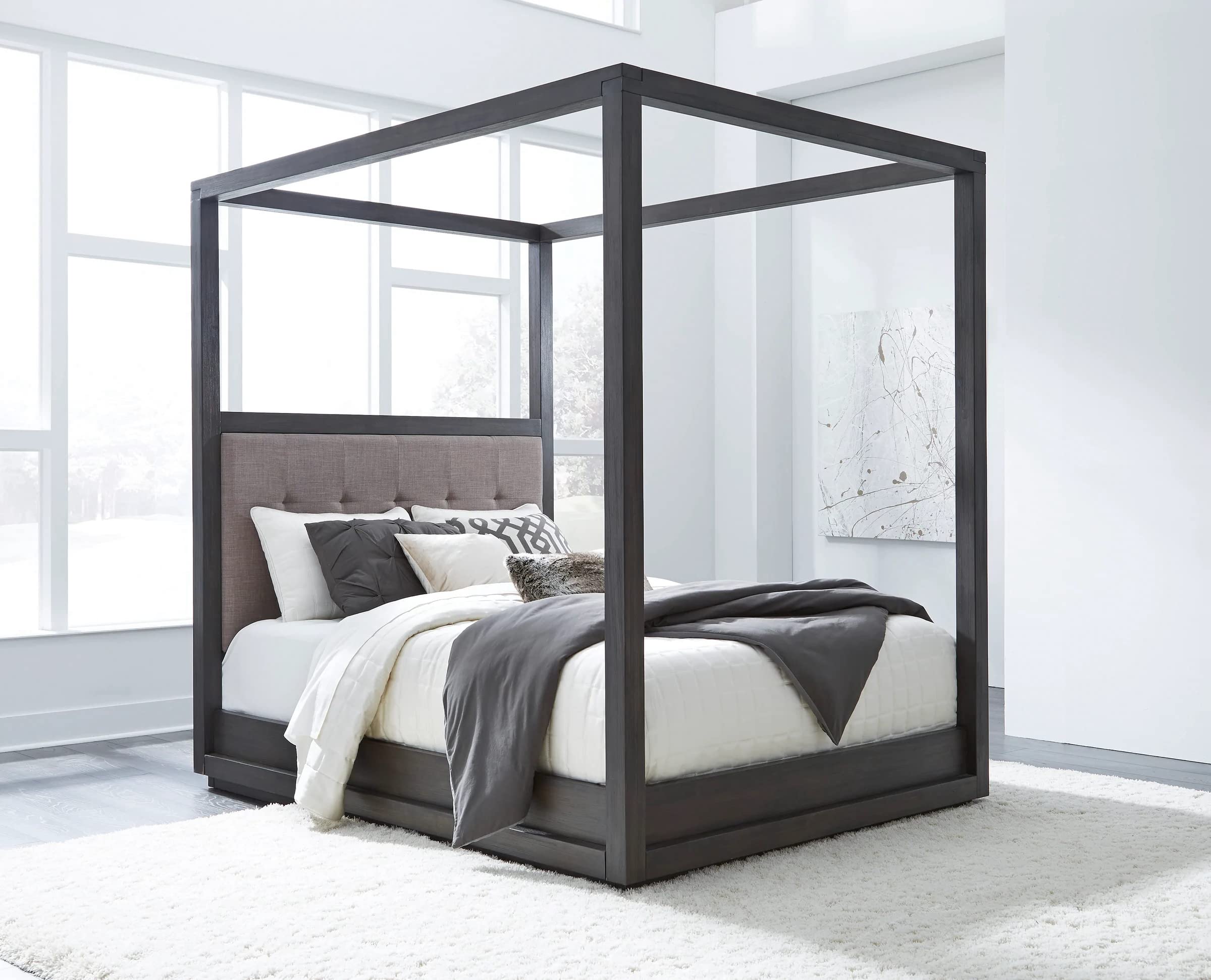 Modus Furniture Solid Wood Canopy Bed Frame - Full Size Oxford Dolphin Design for Bedroom, Guest Room & Master Suite