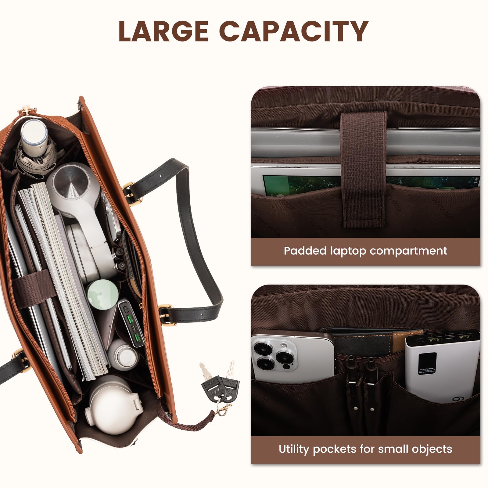 LOVEVOOK 15.6 Inch Canvas Laptop Tote Bag for Women - Large Capacity Work Bag with Detachable Clutch Purse, Durable Computer Briefcase for Office, Business, Travel, College & School | Perfect for Professionals, Teachers & Students