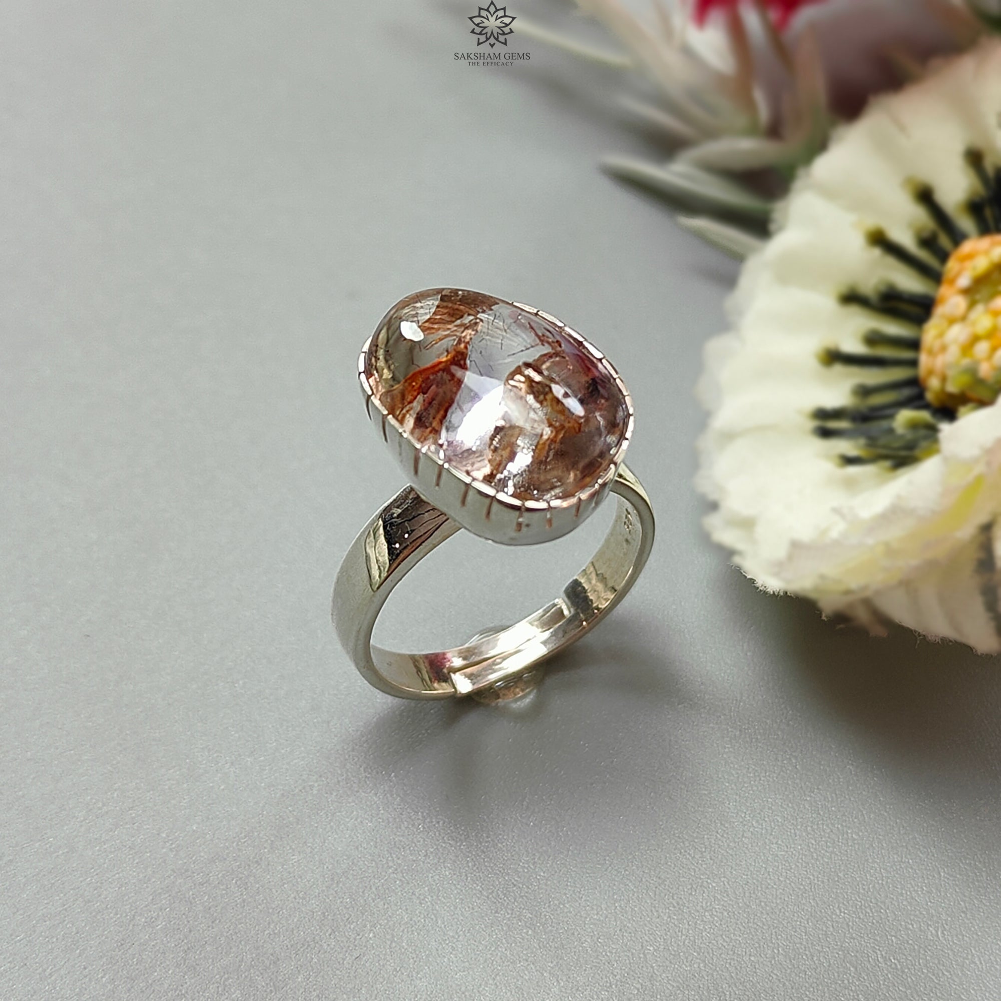 Natural Untreated Super Seven Amethyst 925 Sterling Silver Adjustable Ring for Women - 5.63gms Fancy Bezel Set Jewelry, Perfect for Daily Wear, Gift Giving & Spiritual Healing
