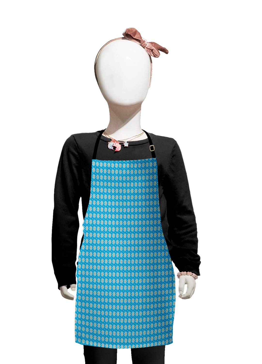 Ambesonne Spring Apron - Floral Daisy Pattern on Blue, Adjustable Ties for Baking, Painting & Cooking - Small Size (Azure Blue/Yellow) - Perfect for Kitchen, Art Classes & DIY Projects