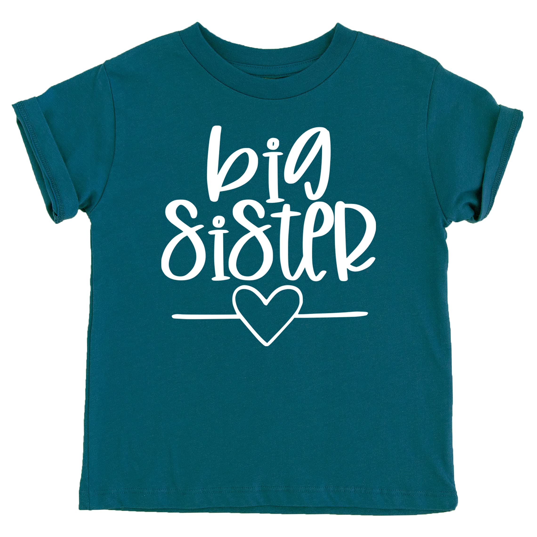 Olive Loves Apple Big Sister Heart Sibling Reveal T-Shirt for Baby & Toddler Girls - Matching Sibling Outfits for Pregnancy Announcement & Family Photos