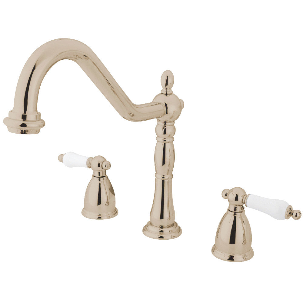 Kingston Brass KB1796PLLS Widespread Kitchen Faucet - Polished Brass Finish, High Arc Spout, Dual Handle Design for Modern Kitchens | Perfect for Cooking, Washing Dishes & Filling Pots