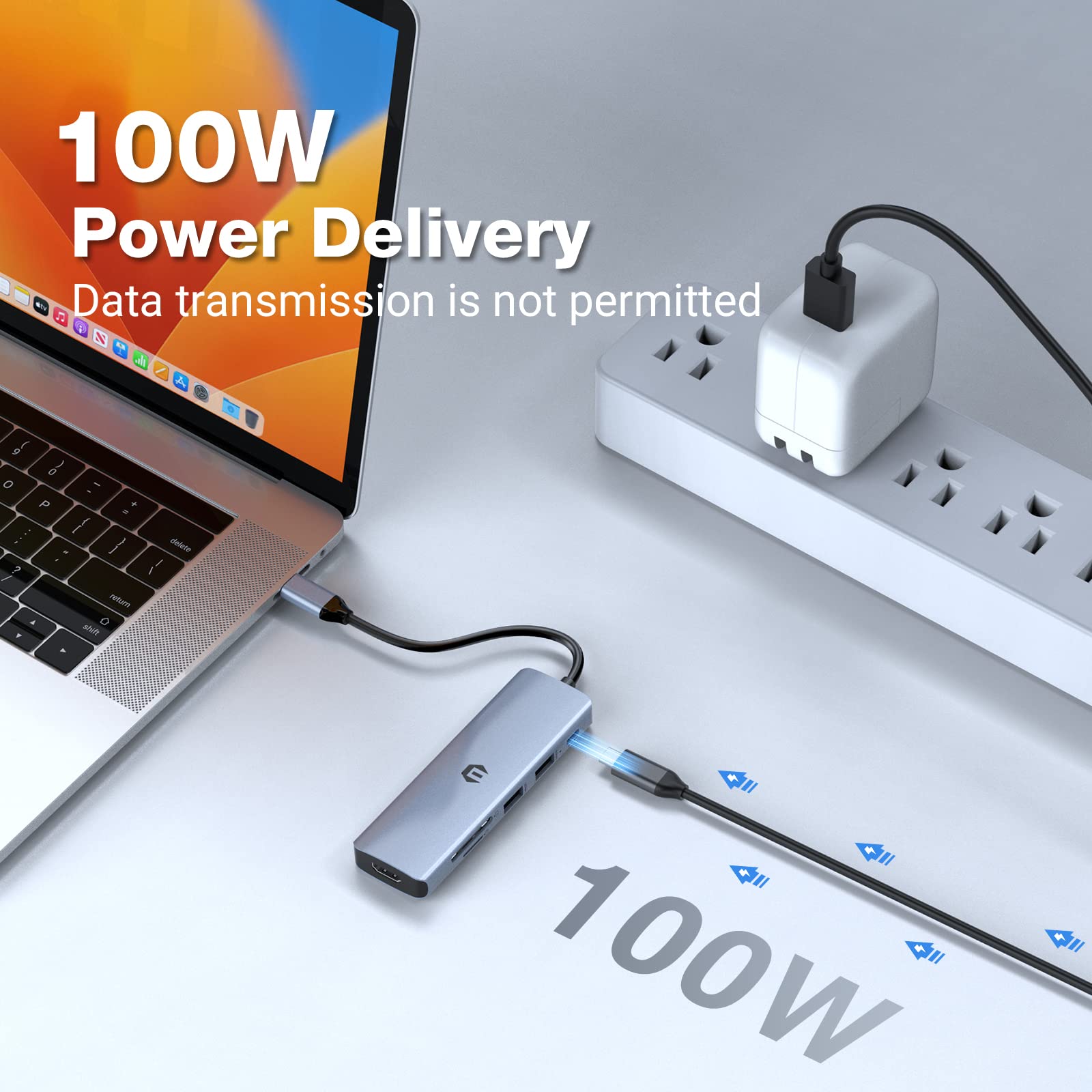6-in-1 USB C Hub Multiport Adapter with 4K HDMI, USB 3.0, 100W PD Charging, SD/TF Card Reader - Compatible with MacBook Pro/Air, iPad Pro, Surface Pro 8 & Laptops - Perfect for Home Office, Travel & Multi-Screen Workstations