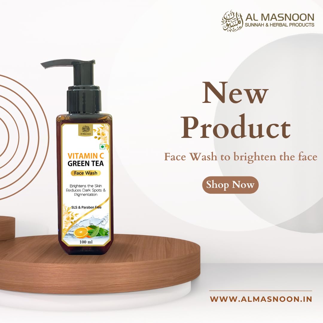 AL MASNOON Vitamin C & Green Tea Face Wash - Brightening Cleanser for Glowing Skin, SLS & Paraben Free, 100ml (Pack of 1) | Perfect for Morning & Night Skincare Routine