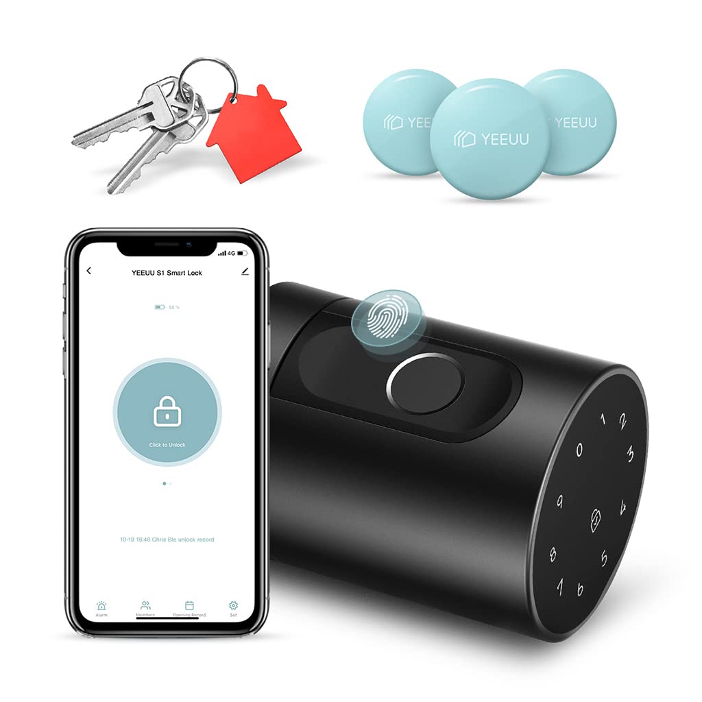 Smart Bluetooth Fingerprint Door Lock - Keyless Entry with NFC, App Control, PIN Code & Backup Keys - Secure & Stylish Black Smart Lock for Home, Office & Airbnb Use