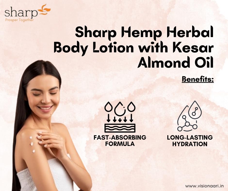 **Organic Hemp & Kesar Almond Oil Body Lotion - Deep Nourishing for Dry Skin | Intensive Moisturizing Cream for Men & Women | 200ml | Perfect for Daily Hydration & Post-Shower Care**