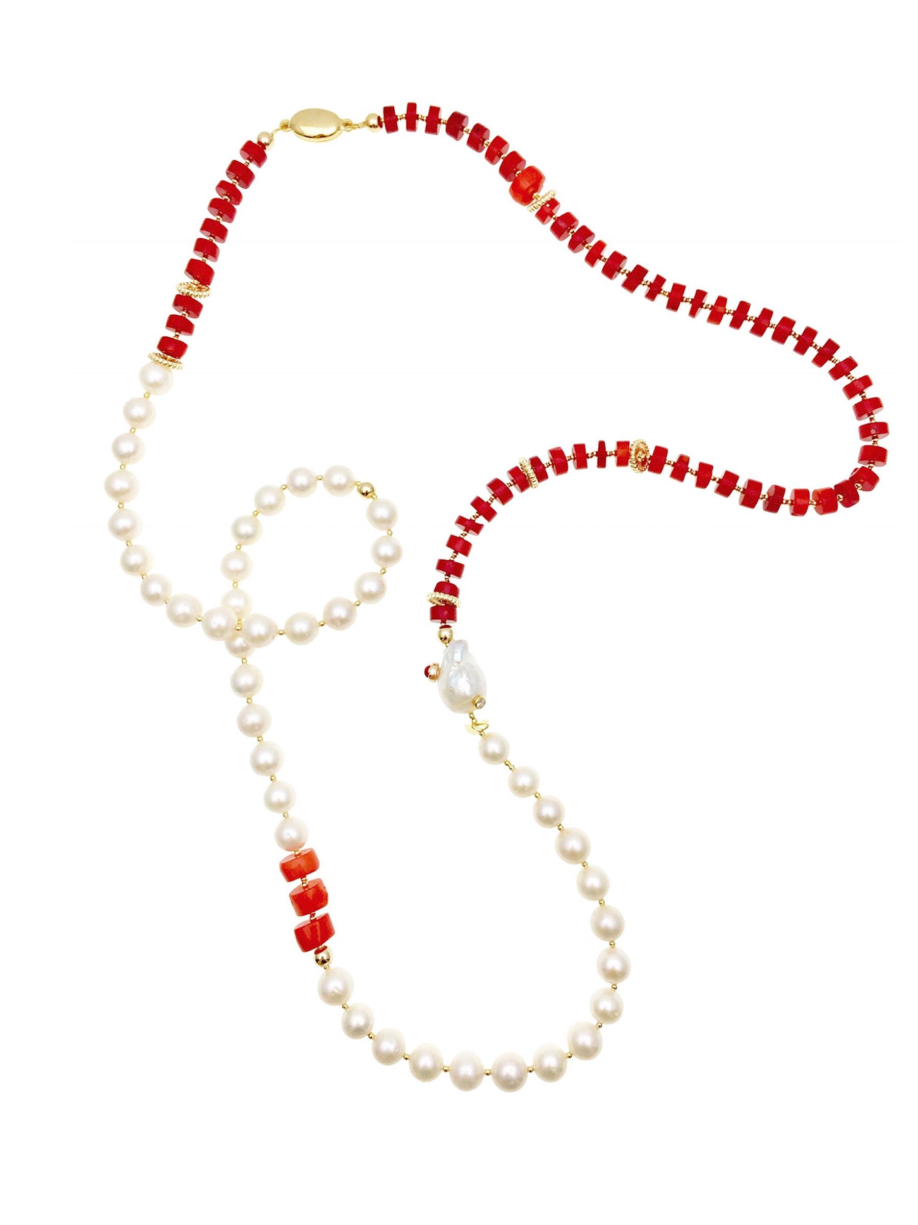 Elegant Freshwater Pearls & Red Coral Multi-Way Adjustable Necklace AN019 - Perfect for Weddings, Parties & Special Occasions