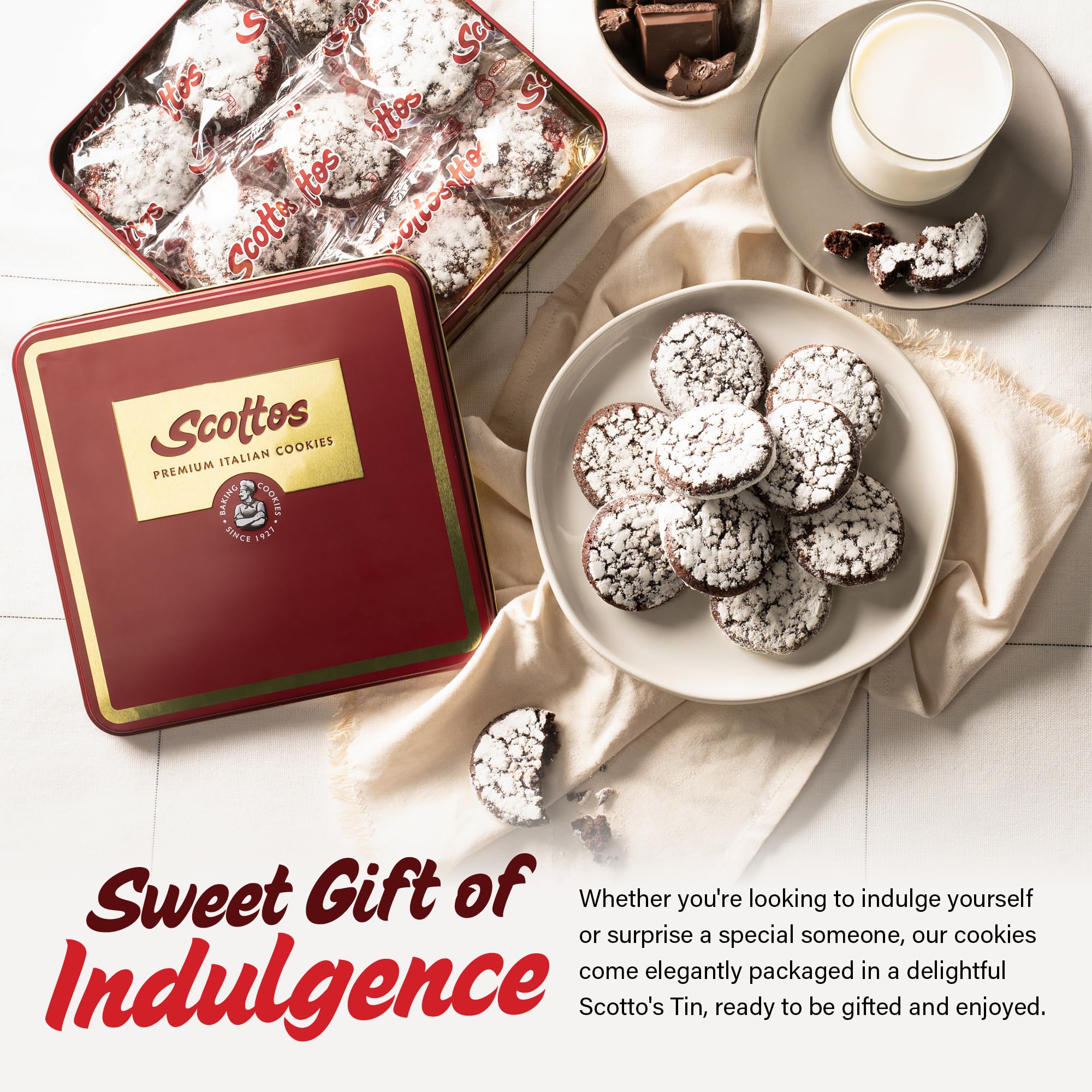 Gourmet Chocolate Crinkle Cookies Individually Wrapped - Pack of 18 Fresh Baked Fudge Cookies for Birthday Gifts, Thank You, Care Packages & Holiday Christmas Gift Baskets - Perfect for Office Treats, Party Favors & Family Gatherings - Bulk Food by Scottos Bakery
