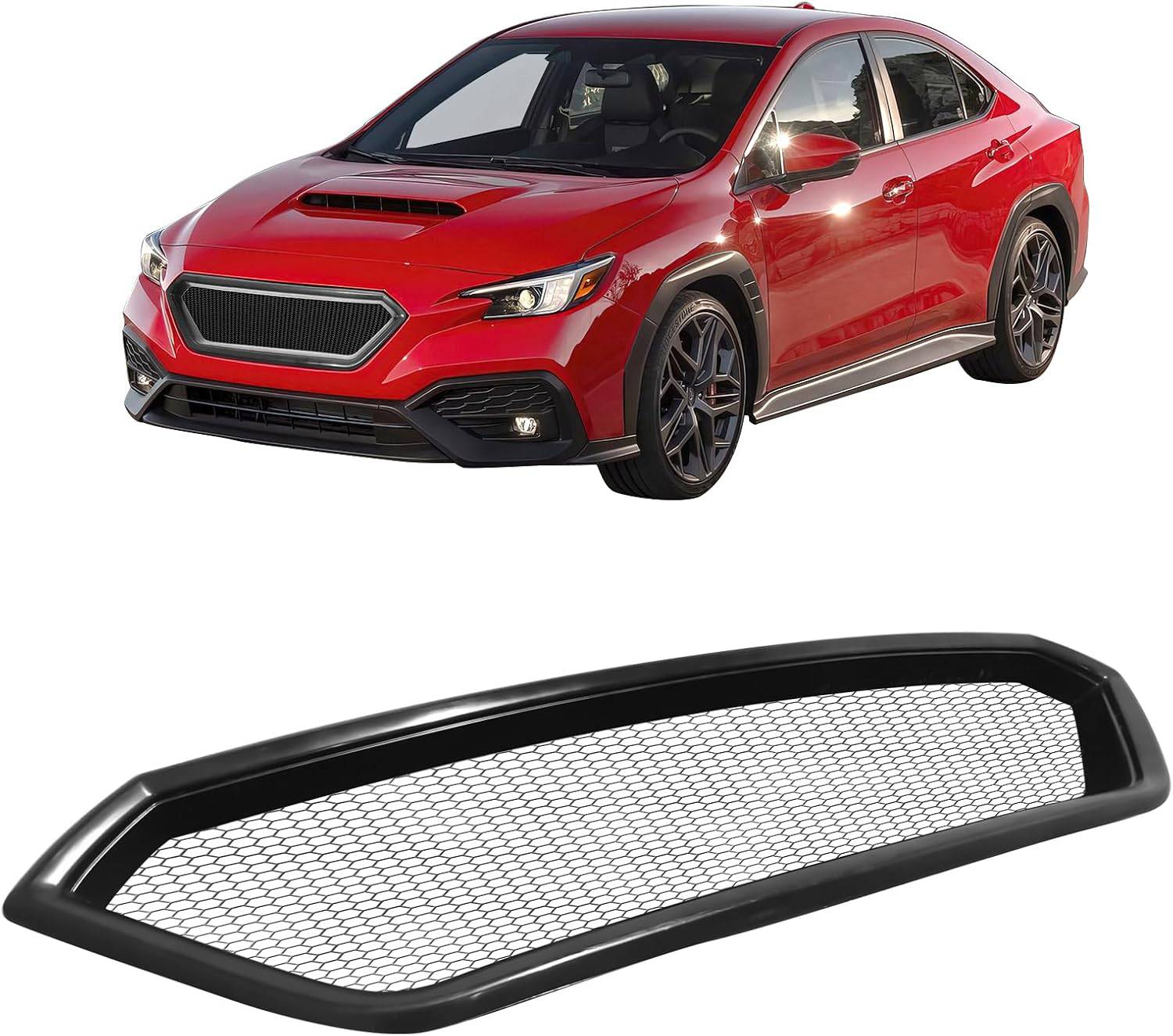 Honeycomb Mesh Front Upper Grille for 2022-2024 Subaru WRX | Unpainted Black ABS Plastic Replacement Bumper Hood Grill | Perfect for Car Upgrades & Off-Road Protection