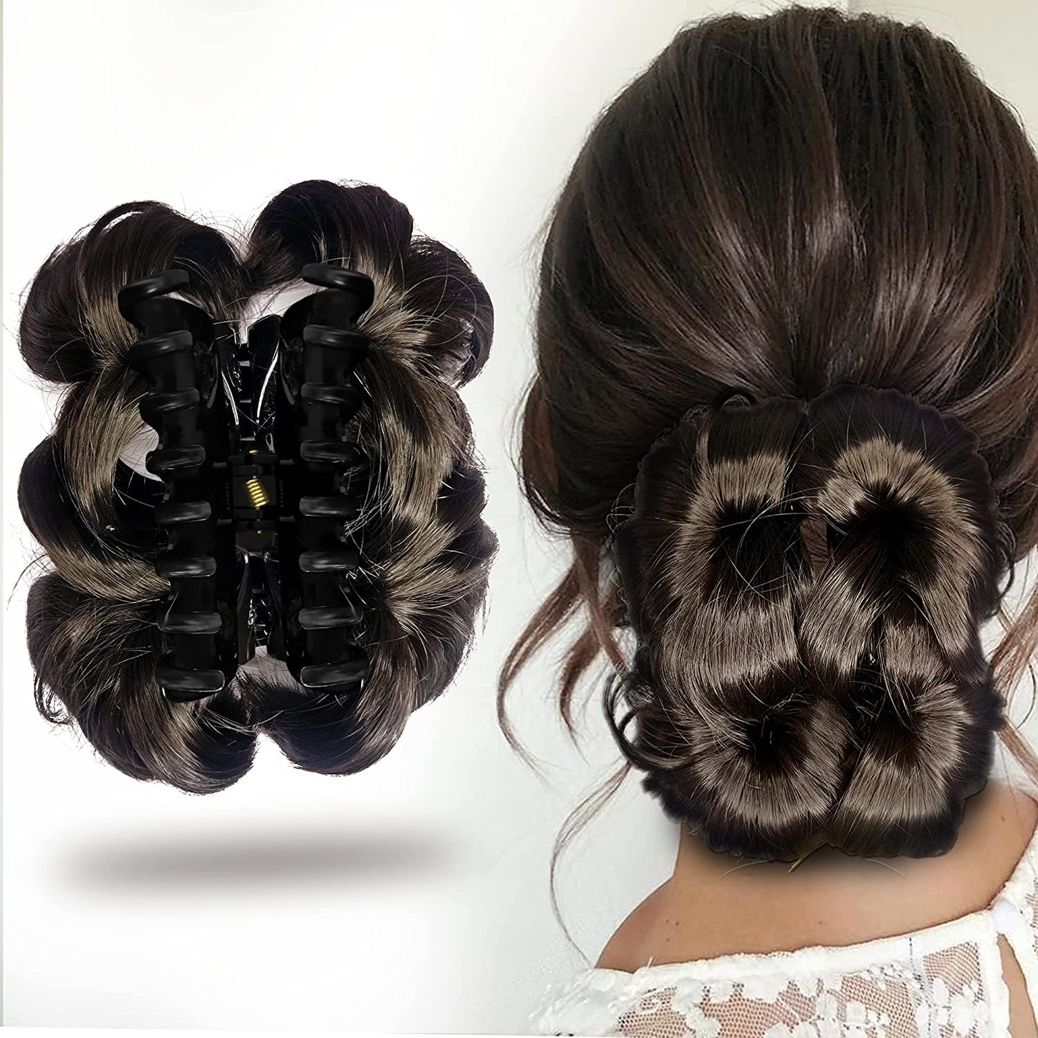 D-DIVINE Women's Synthetic Hair Clip-in Bun Extension - Natural Brown | Easy Hair Updo for Parties, Weddings & Everyday Style