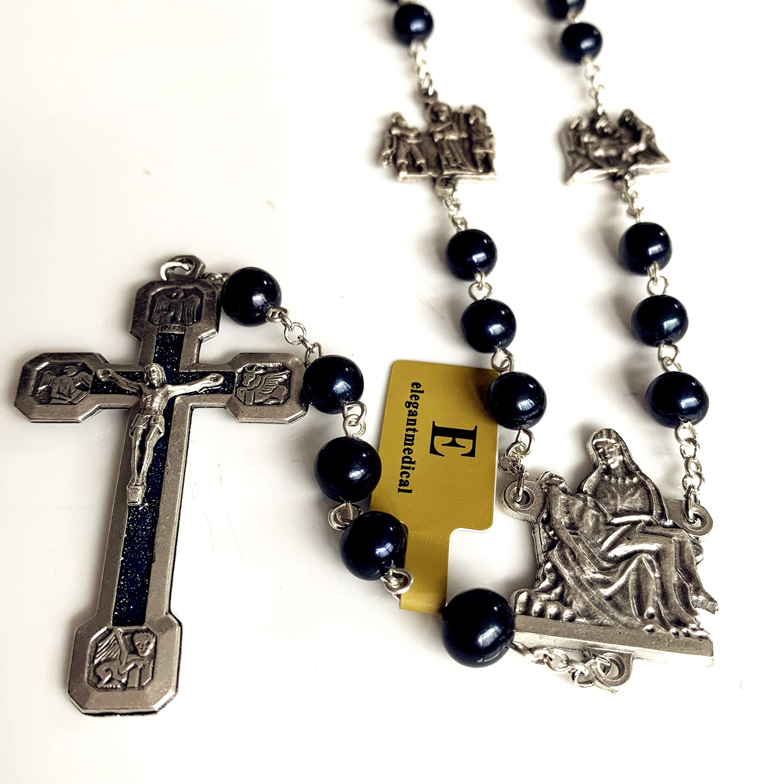 Elegant Catholic Prayer Rosary Necklace with Real Black Pearl Beads - Stations of the Cross Devotional Gift Set in Gift Box | Perfect for Prayer, Meditation & Religious Ceremonies
