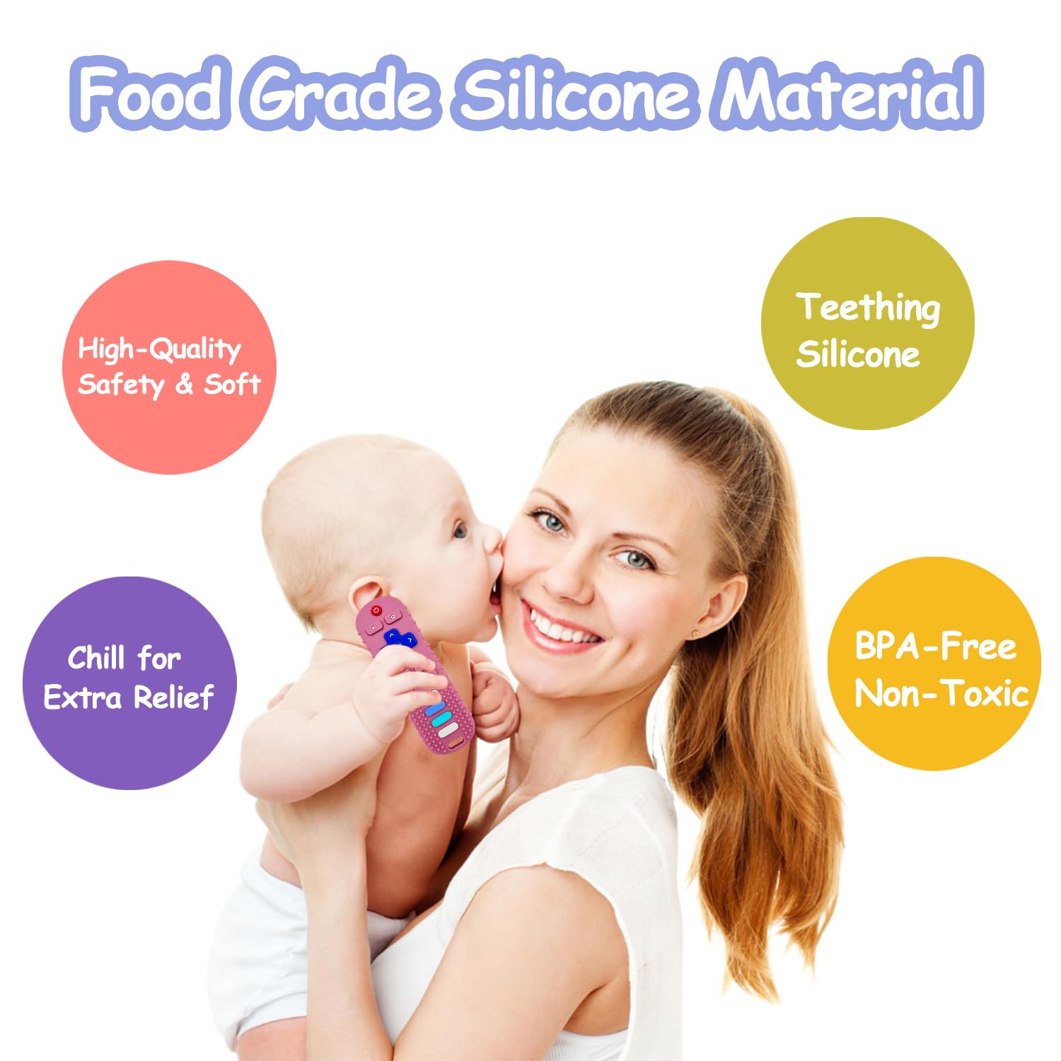 **Organic Baby Teething Toys - BPA Free, Food Grade Silicone Teether for Infants 3-18 Months | TV Remote Shaped Chew Toy for Soothing Sore Gums | Freezer Safe, Perfect for Home, Travel & Daycare (Pink RC)**