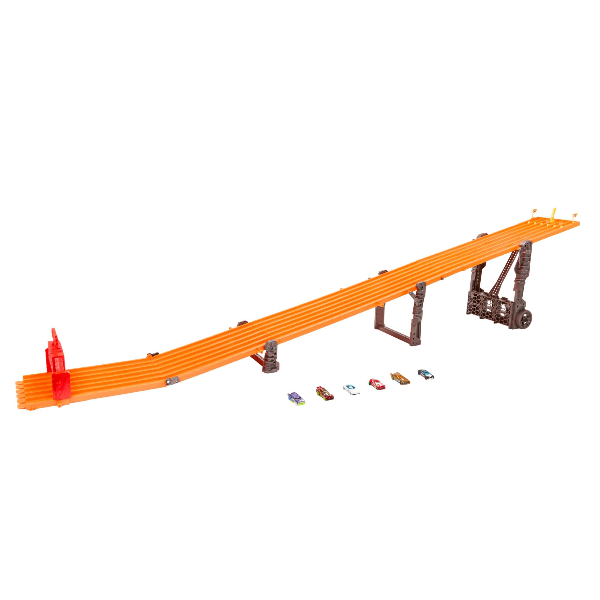 Hot Wheels Super 6-Lane Raceway Playset with 6 1:64 Scale Toy Cars, Lights & Sounds - 8-Foot Roll-Up Track for Easy Storage - Perfect for Kids' Birthday Gifts & Indoor Racing Fun