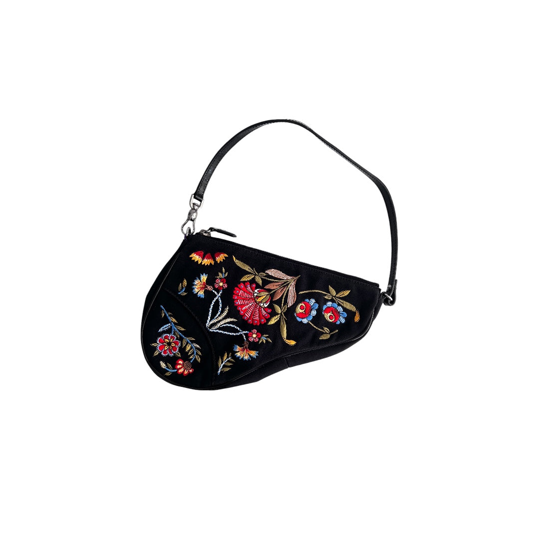 Dior Floral Embroidered Small Saddle Bag for Women - Luxury Crossbody Purse for Date Night, Wedding & Special Occasions